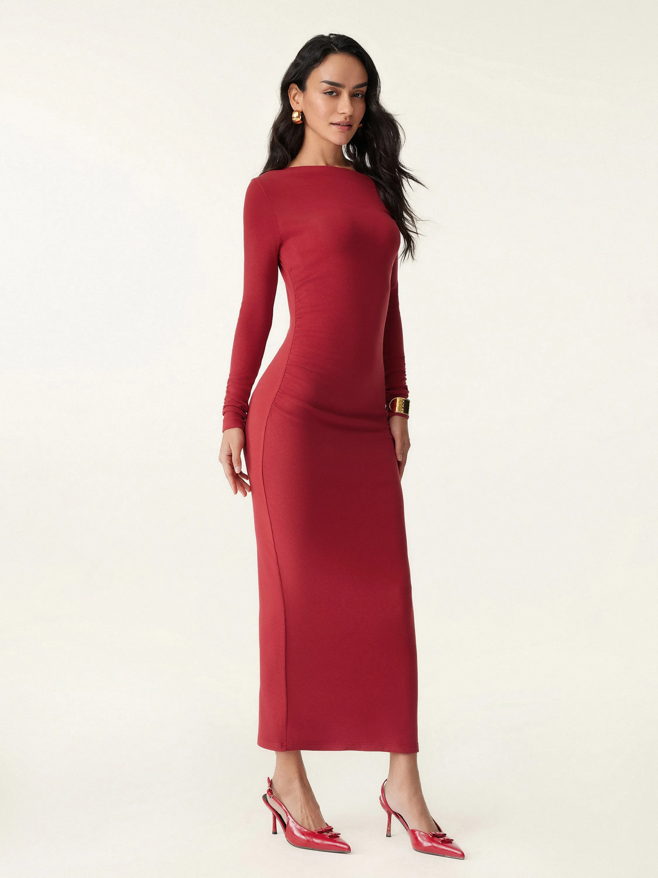 Slanted Shoulder Long Sleeve Dress