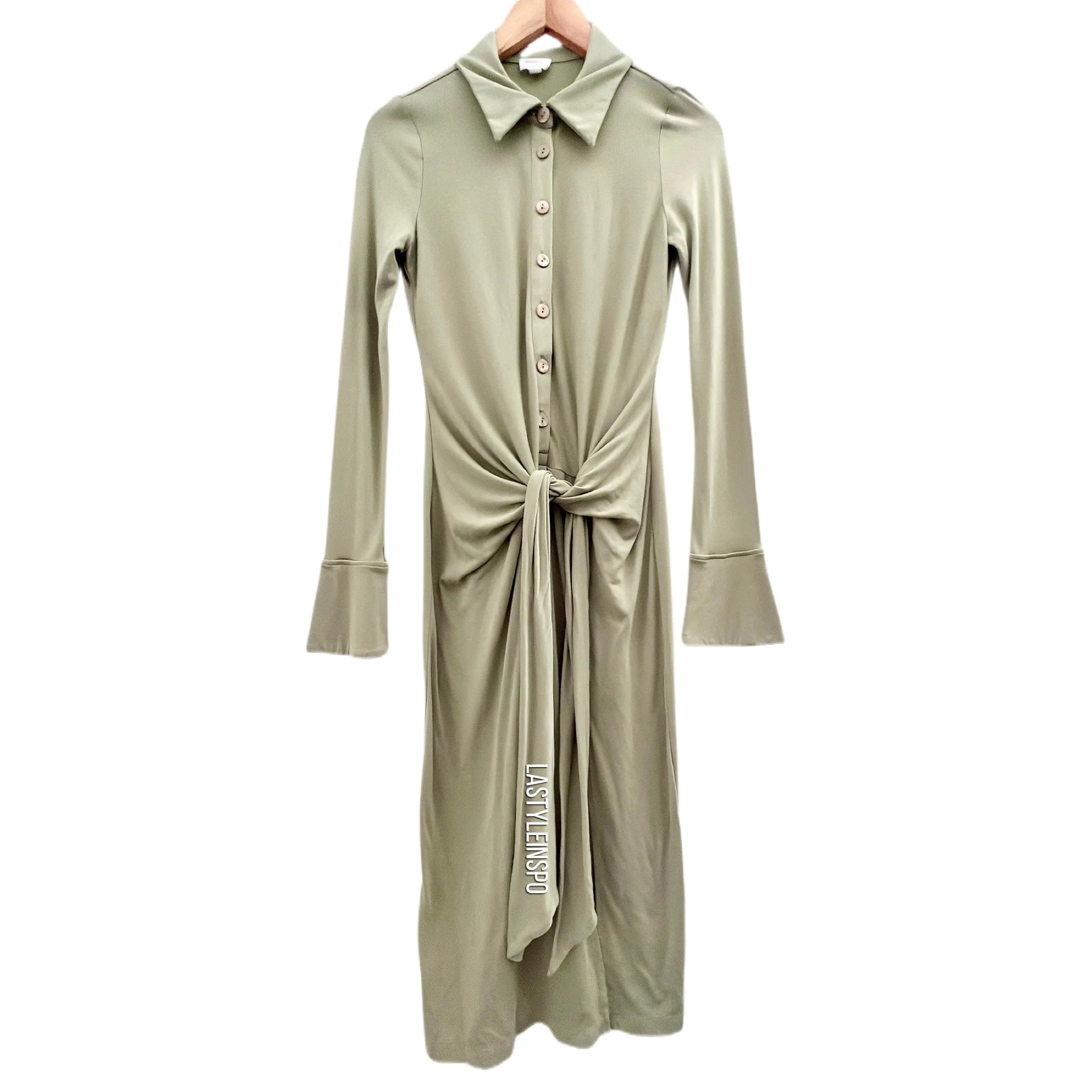 Song Of Style Long Sleeved MIDI Dress Green Saige Size XS