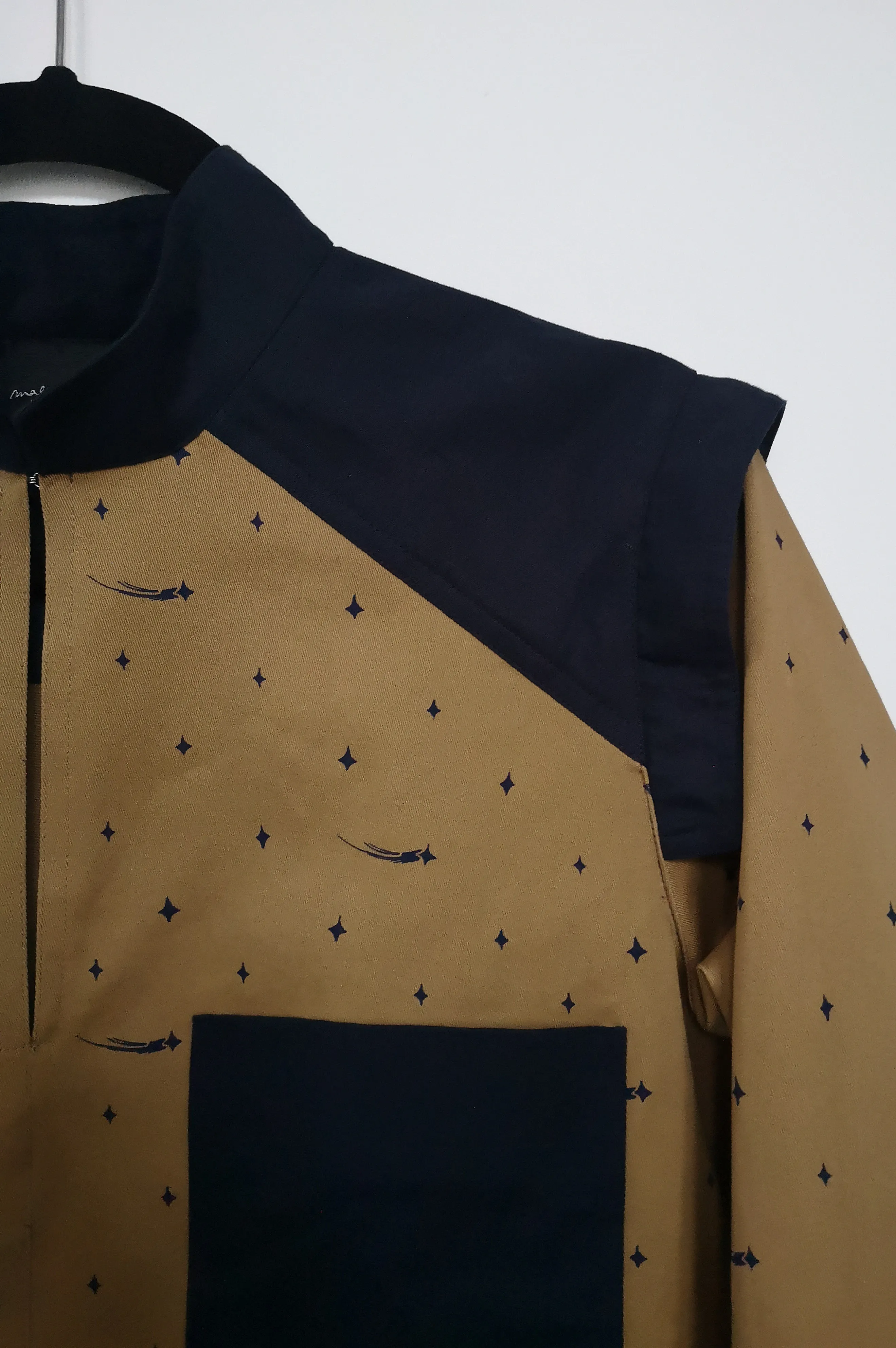 Space warrior Princess Mustard Yellow Heavy Cotton Shirt Dress with Navy Blue Linen details