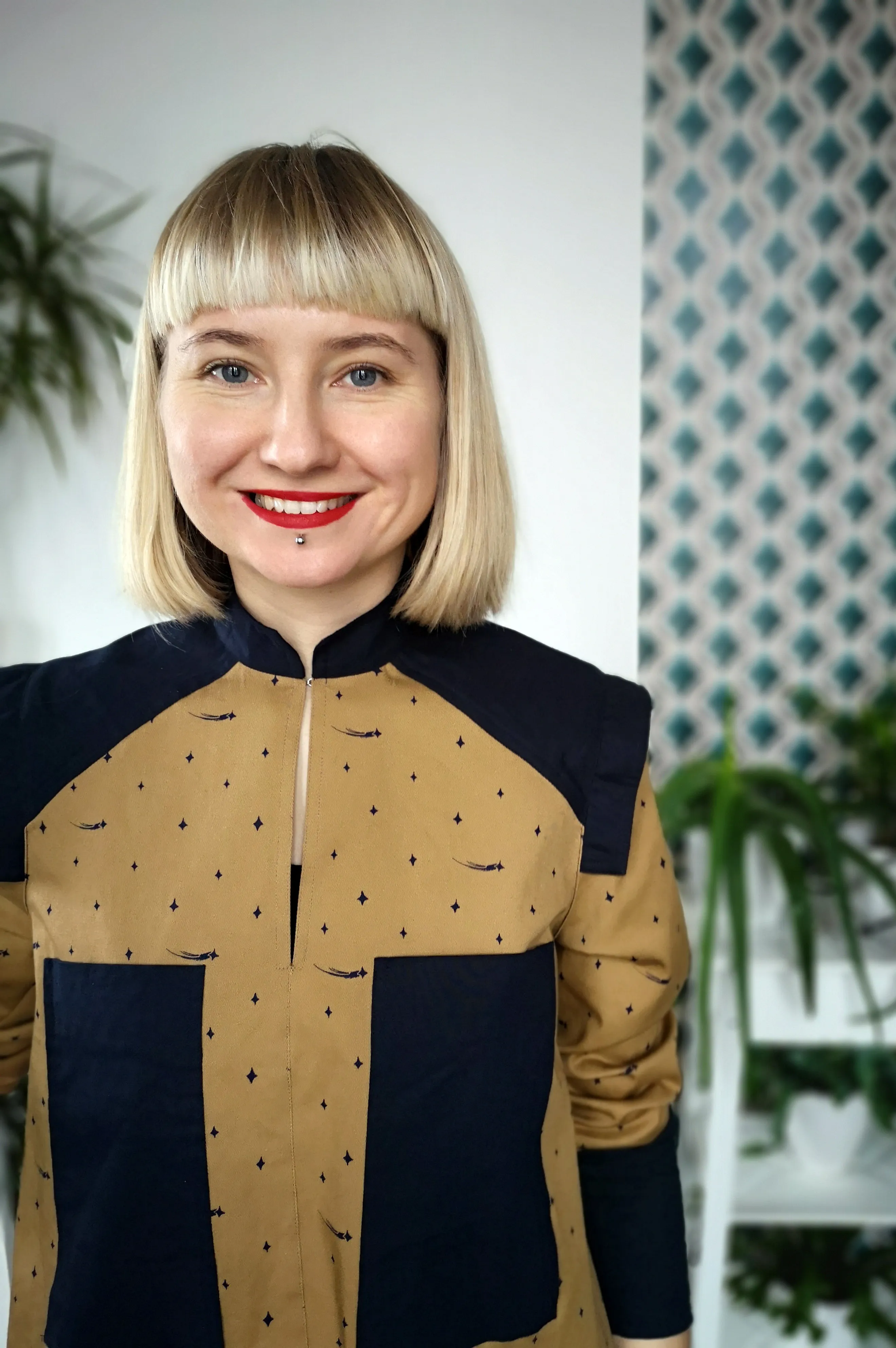 Space warrior Princess Mustard Yellow Heavy Cotton Shirt Dress with Navy Blue Linen details