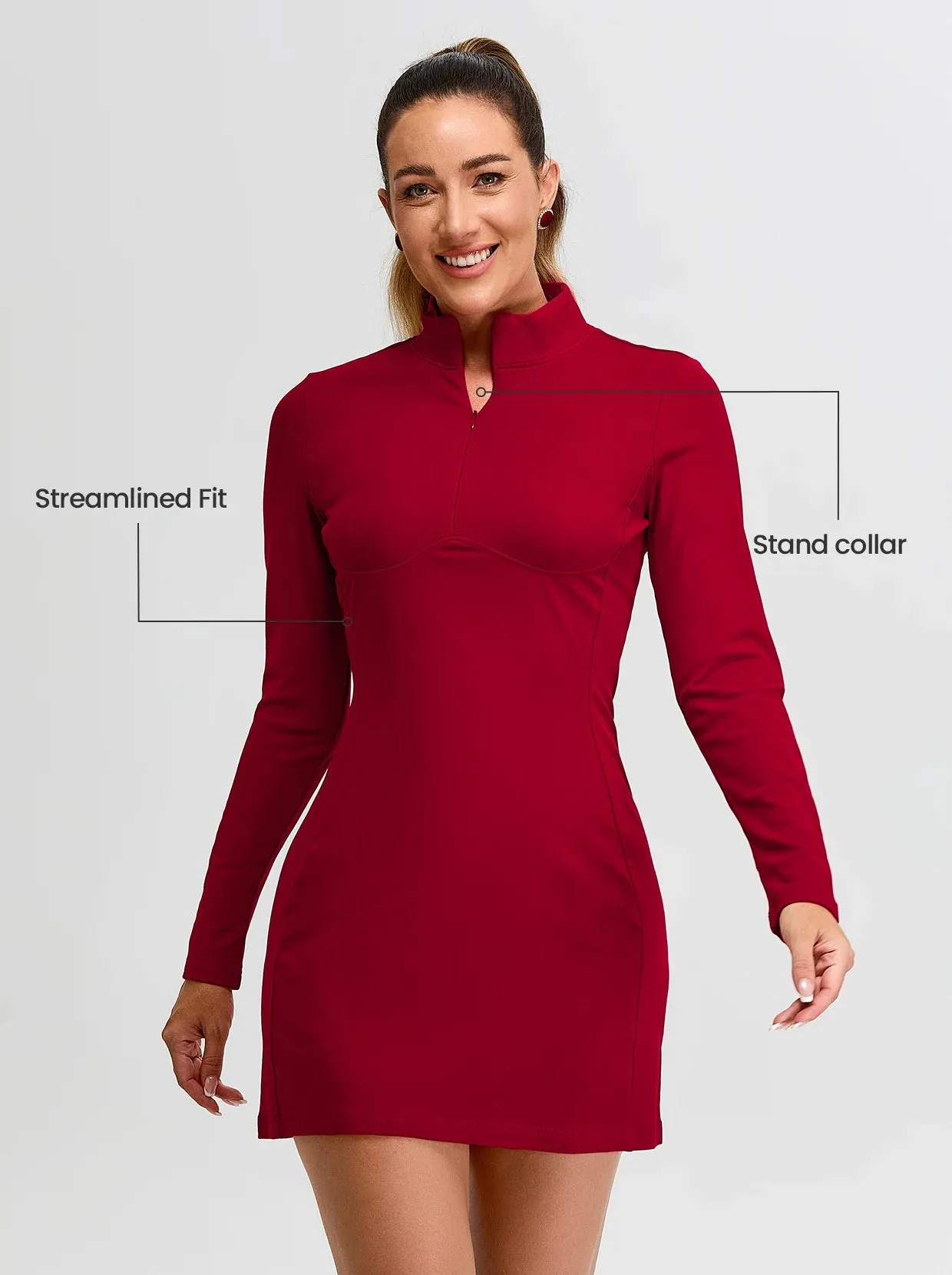Stand Collar Long-sleeve Thermal Dress For Women