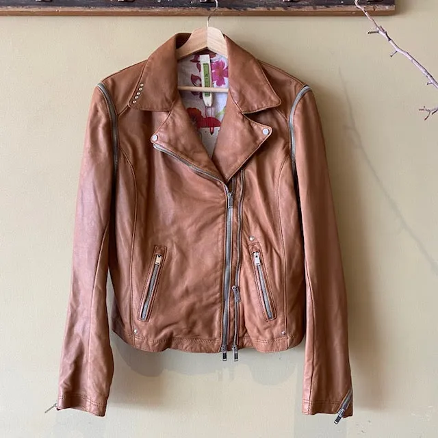 STILL US- Biker NATURAL LEATHER Jacket with detachable sleeves - HONEY 46