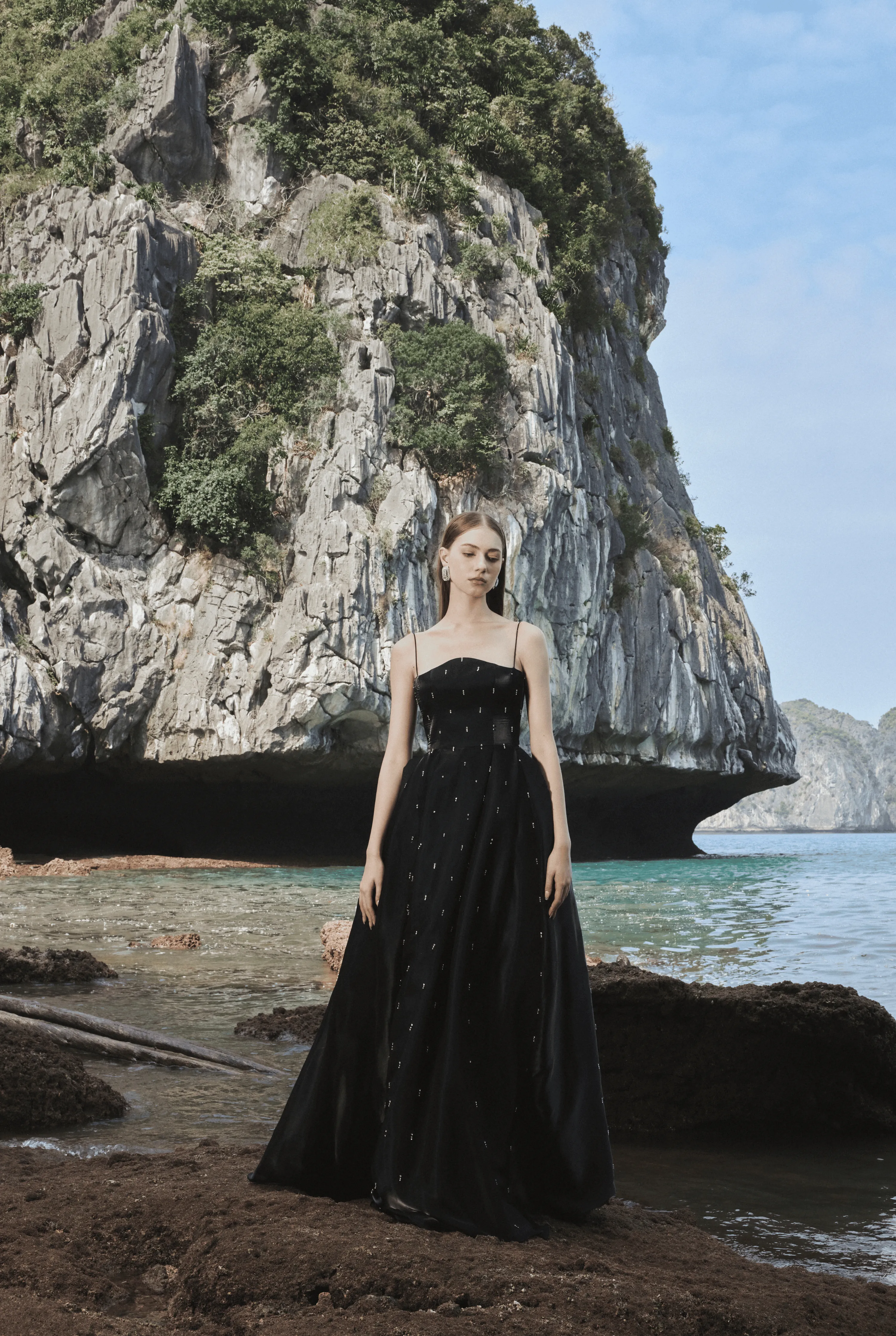 Strapless Full Dress With Stone Embellishment