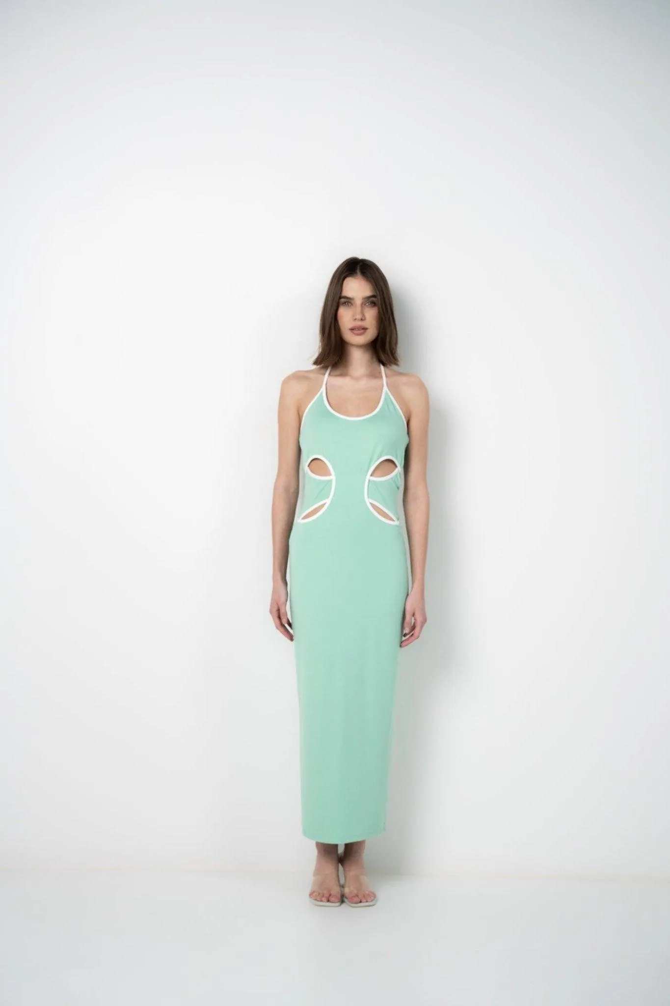 STRIKING AQUA 
CUTOUT DRESS