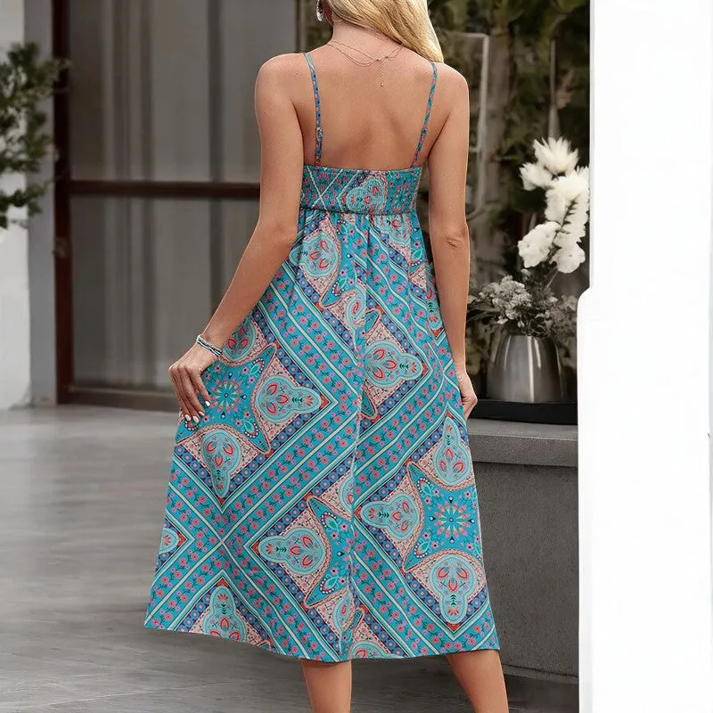 Summer Boho Printing Slip Floral Dress