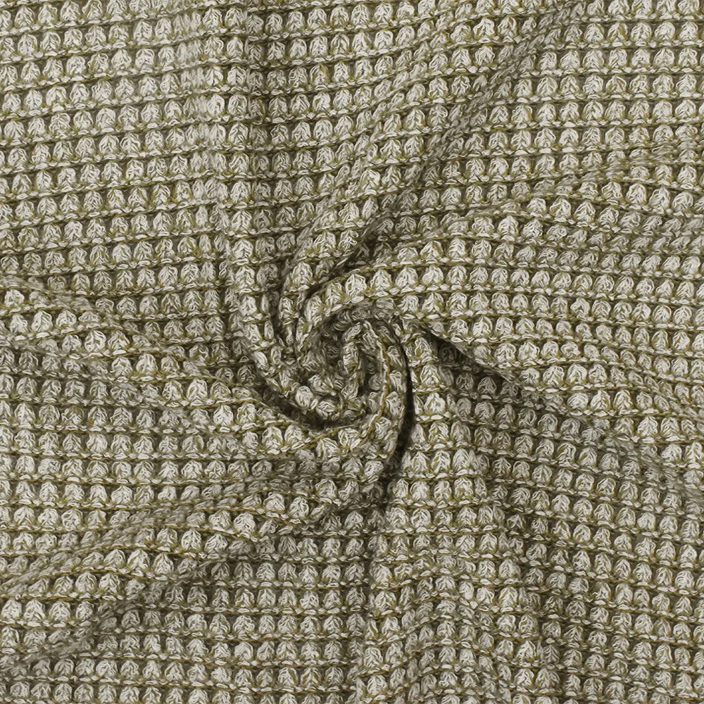 Taupe Olive-White Texture Stretch Sweater Knit Fabric