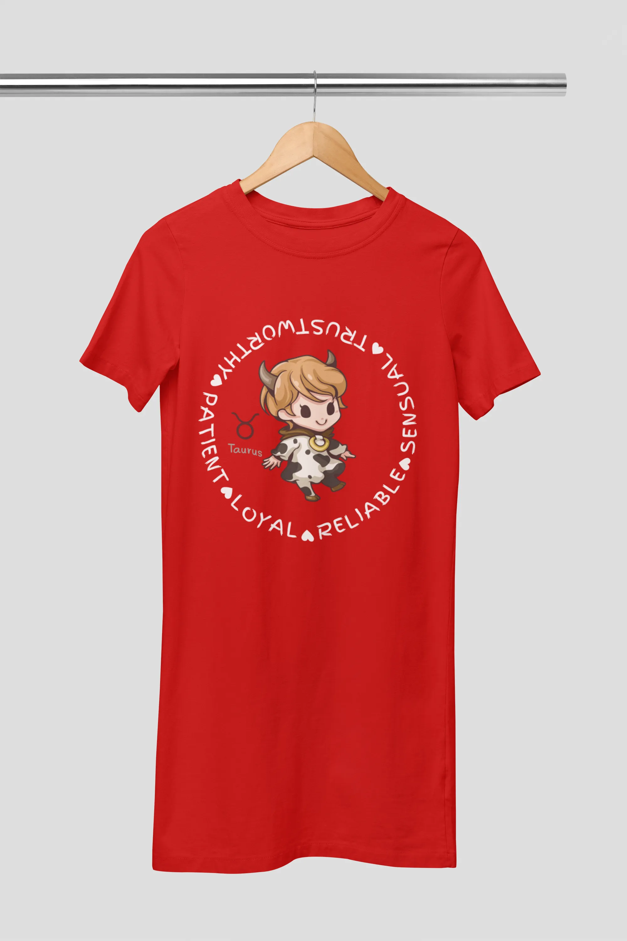 Taurus Zodiac Graphic Printed Cotton Night T-Shirt Dress for Women