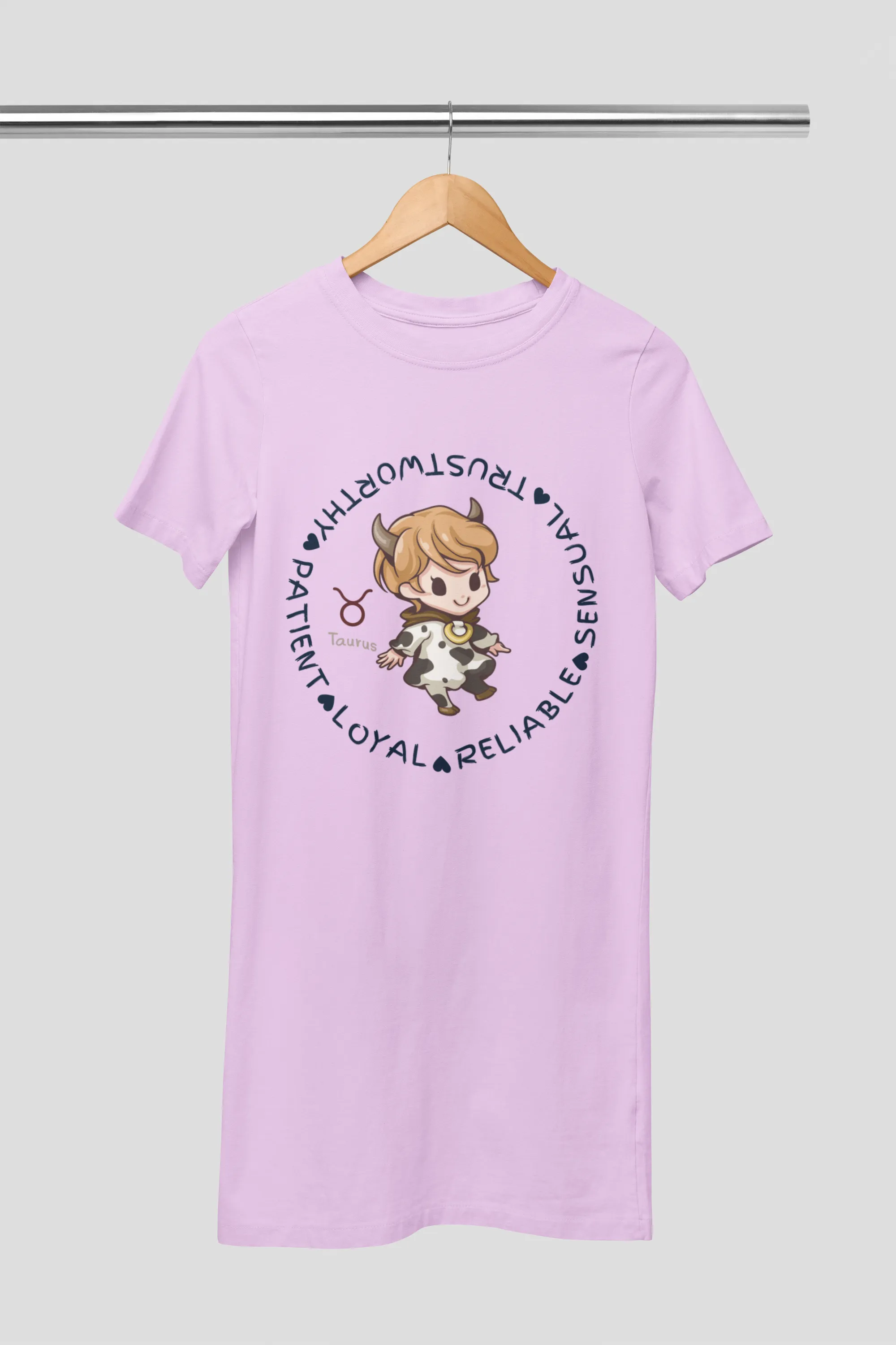 Taurus Zodiac Graphic Printed Cotton Night T-Shirt Dress for Women