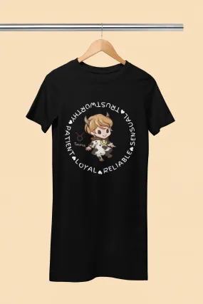 Taurus Zodiac Graphic Printed Cotton Night T-Shirt Dress for Women