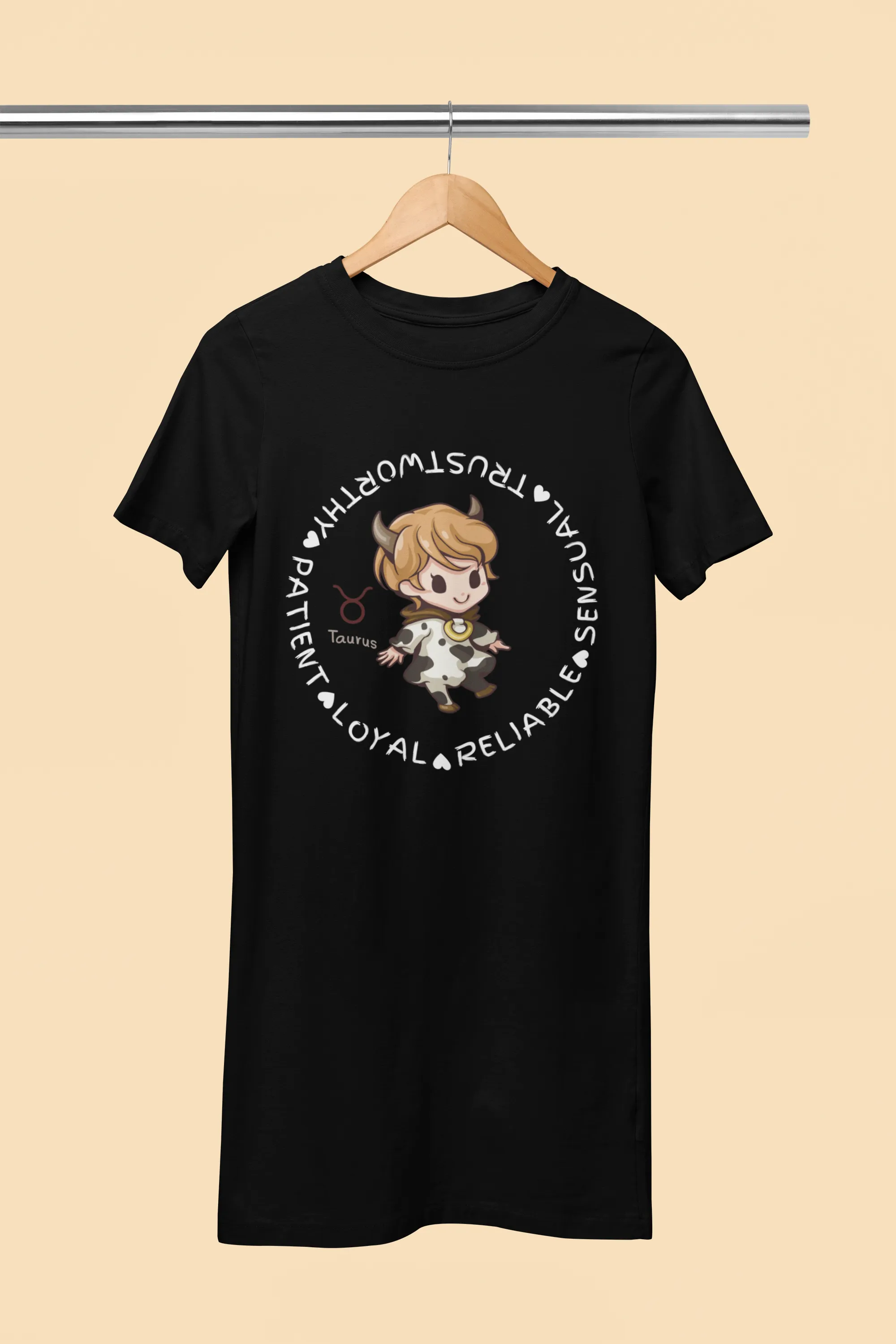 Taurus Zodiac Graphic Printed Cotton Night T-Shirt Dress for Women