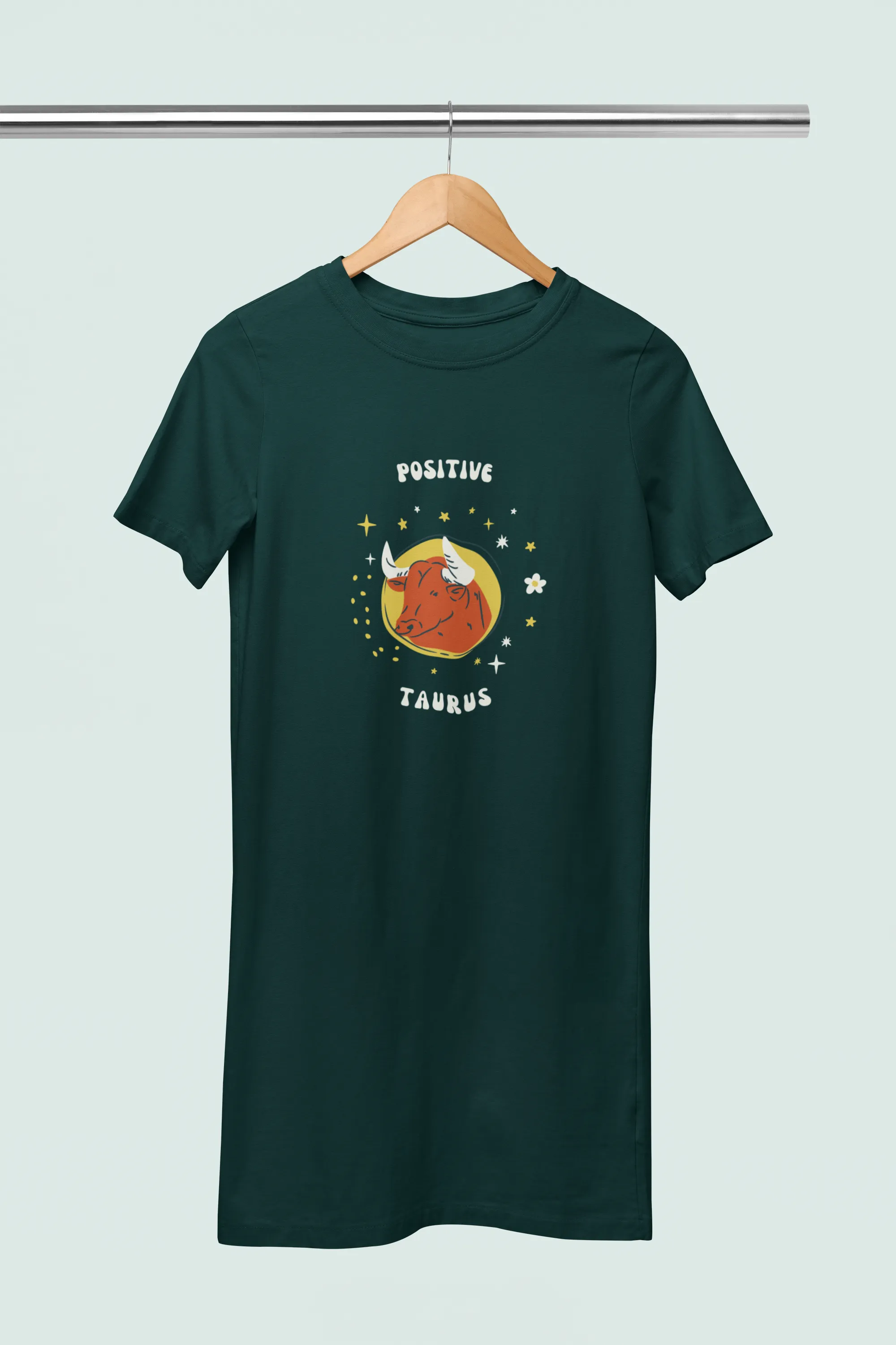 Taurus Zodiac Positive Printed Cotton Night T-Shirt Dress for Women