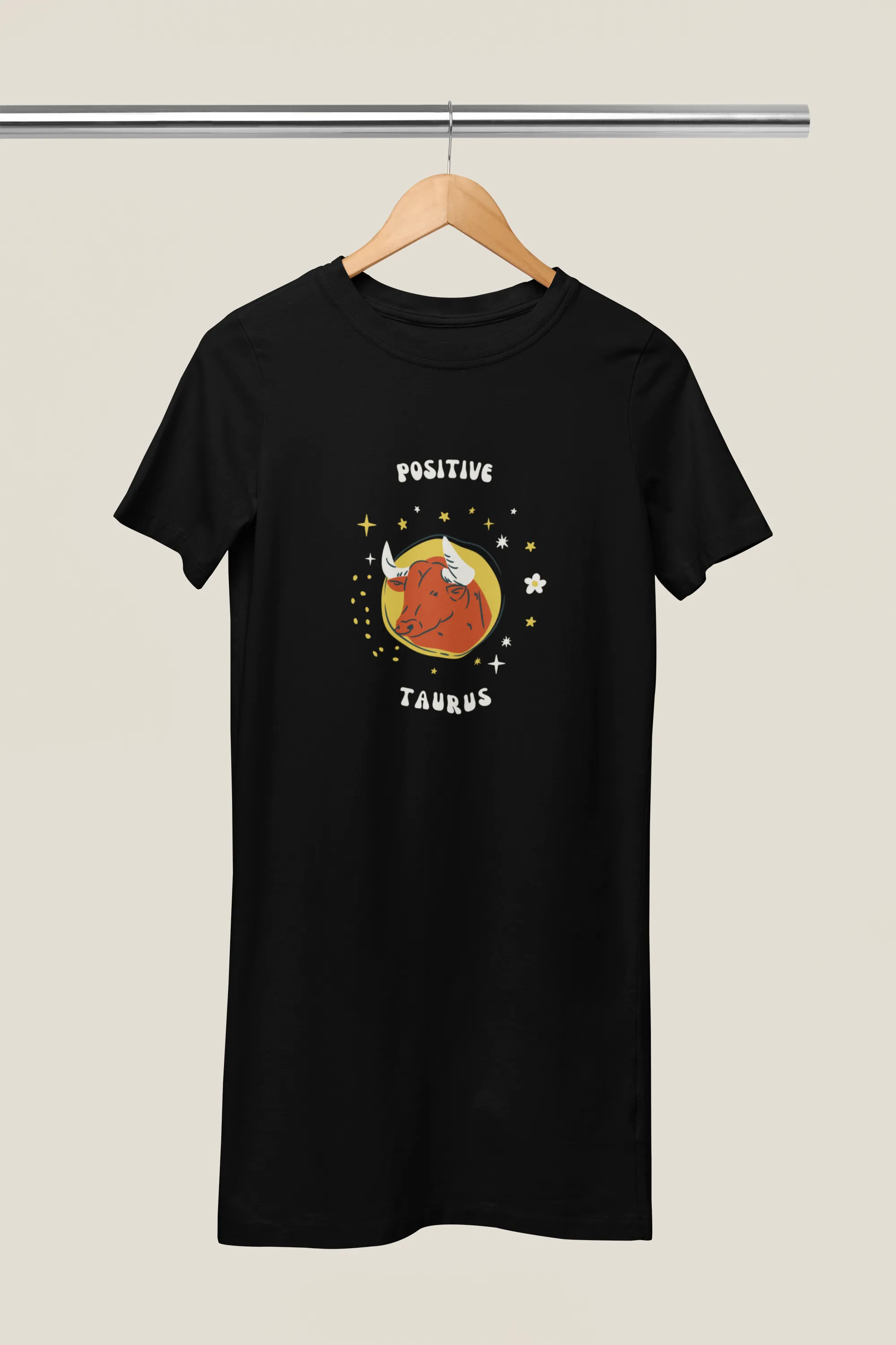 Taurus Zodiac Positive Printed Cotton Night T-Shirt Dress for Women