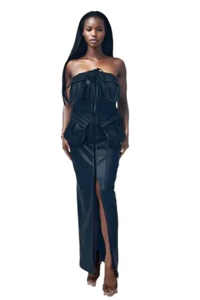 TEEK - Tie Tie Black Pocket Faux Leather Dress