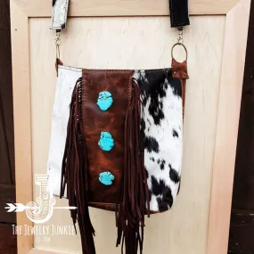 Tejas Leather Bucket Handbag w/ Turquoise