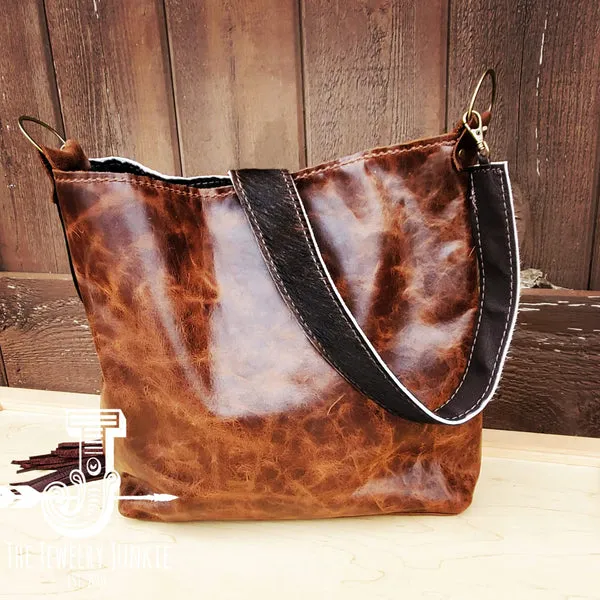 Tejas Leather Bucket Handbag w/ Turquoise