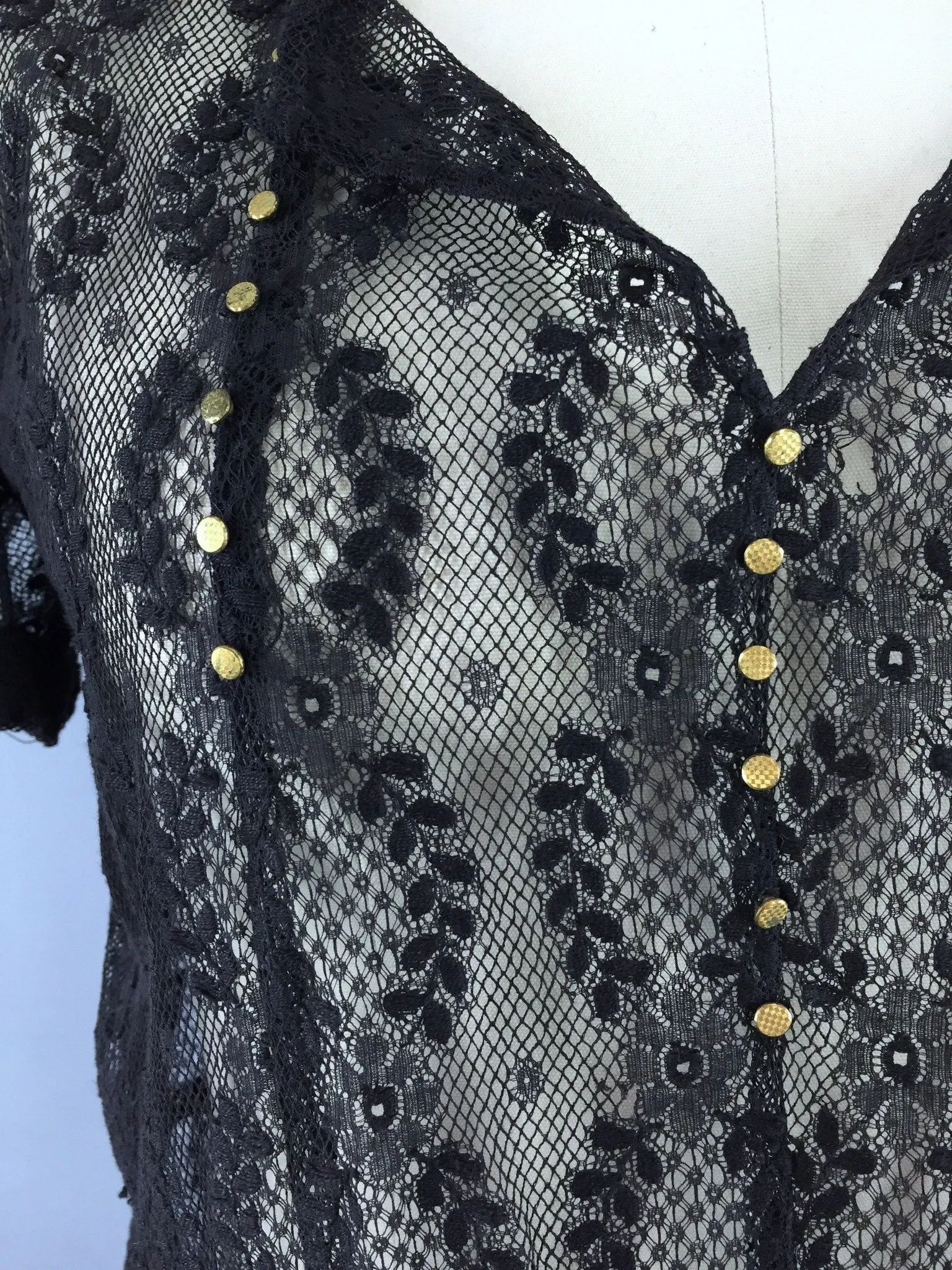Vintage 1930s Bias Cut Black Lace Day Dress