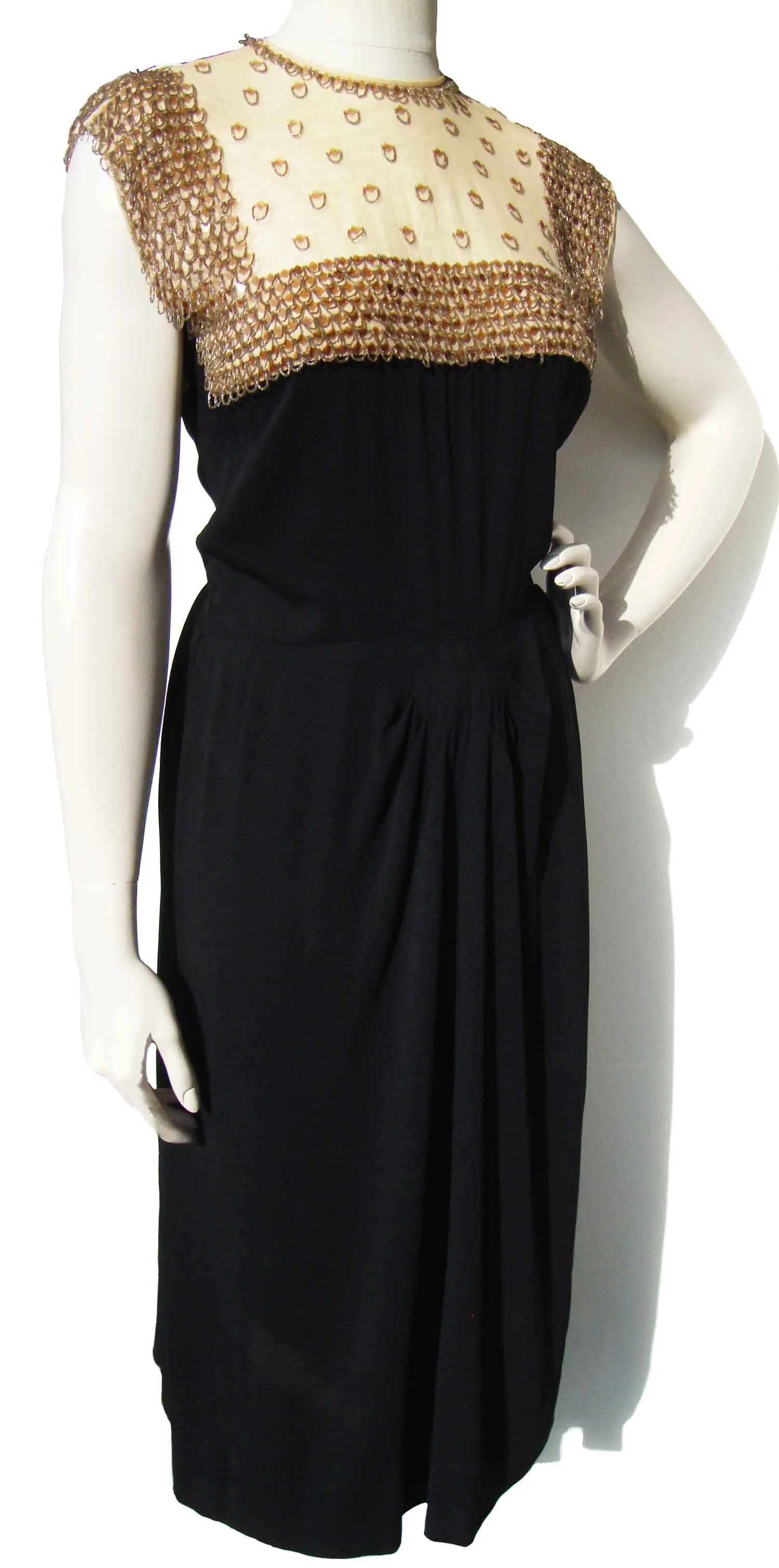 Vintage 40s Black Rayon Beaded Dress & Bolero Jacket Set S