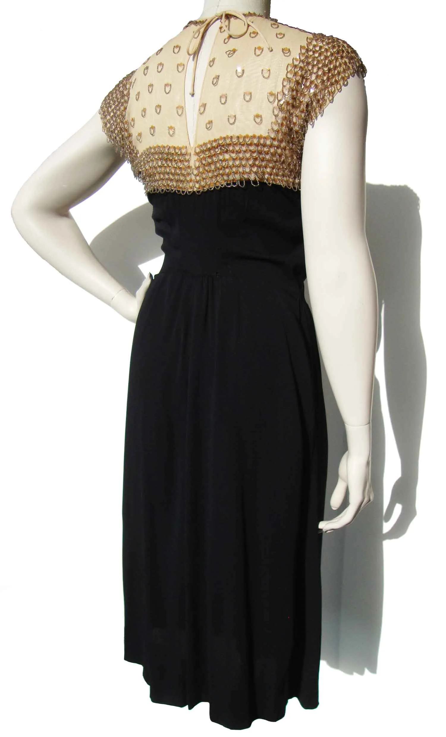 Vintage 40s Black Rayon Beaded Dress & Bolero Jacket Set S