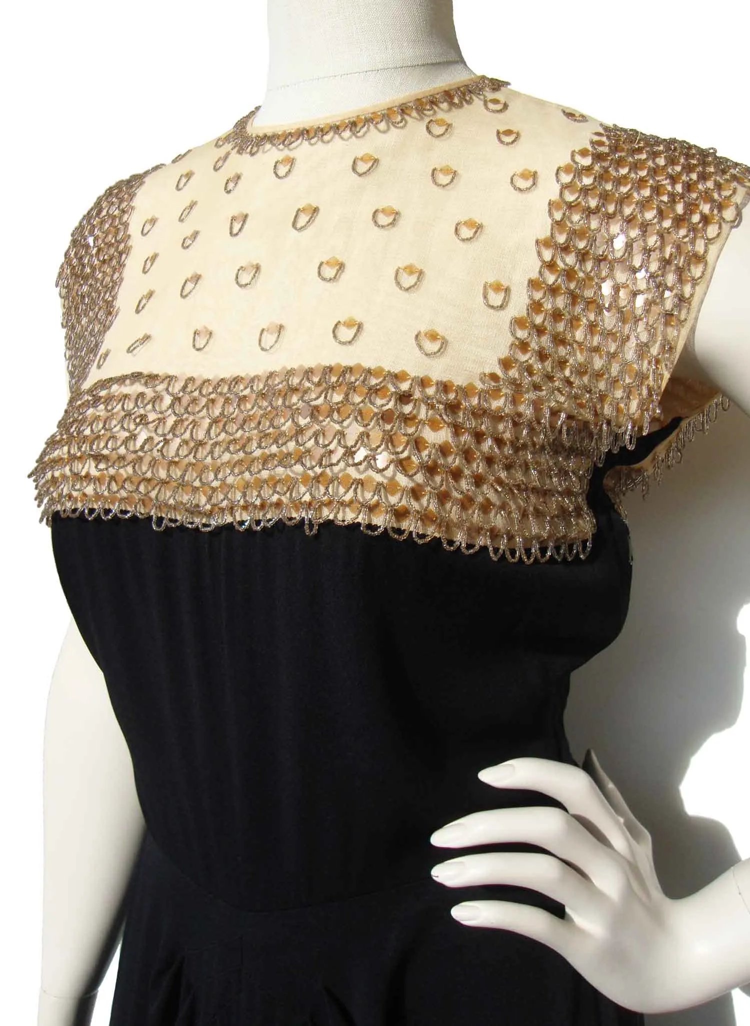 Vintage 40s Black Rayon Beaded Dress & Bolero Jacket Set S