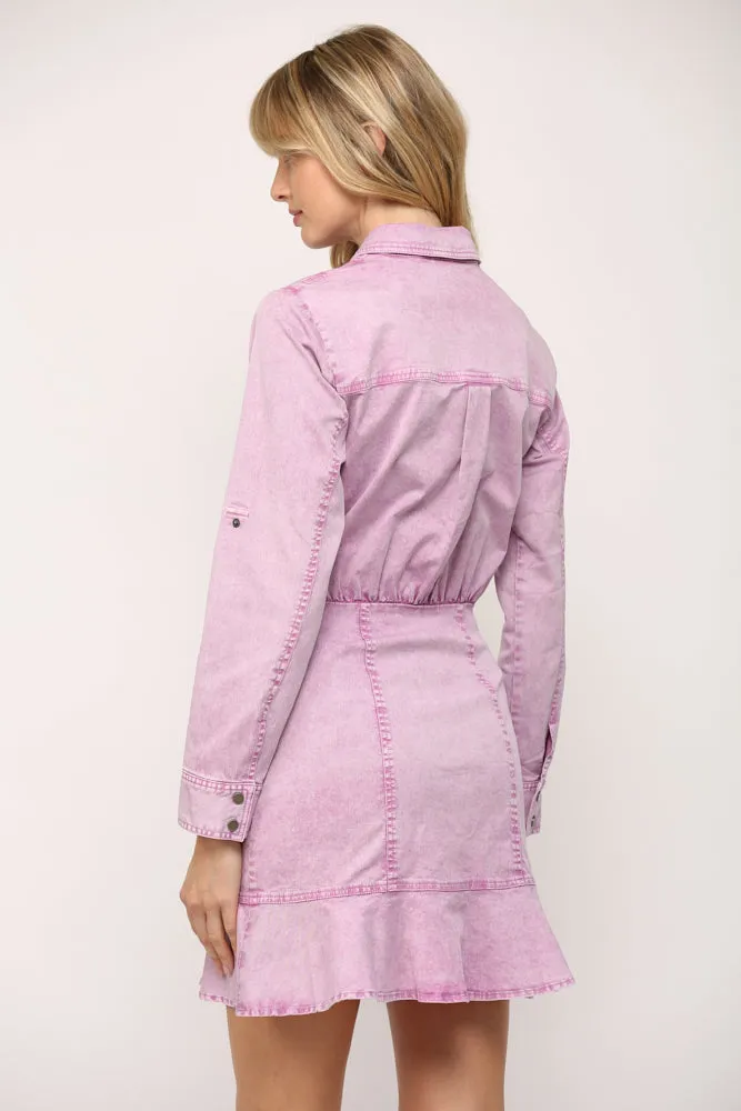 Washed Ruffle Hem Shirt Dress