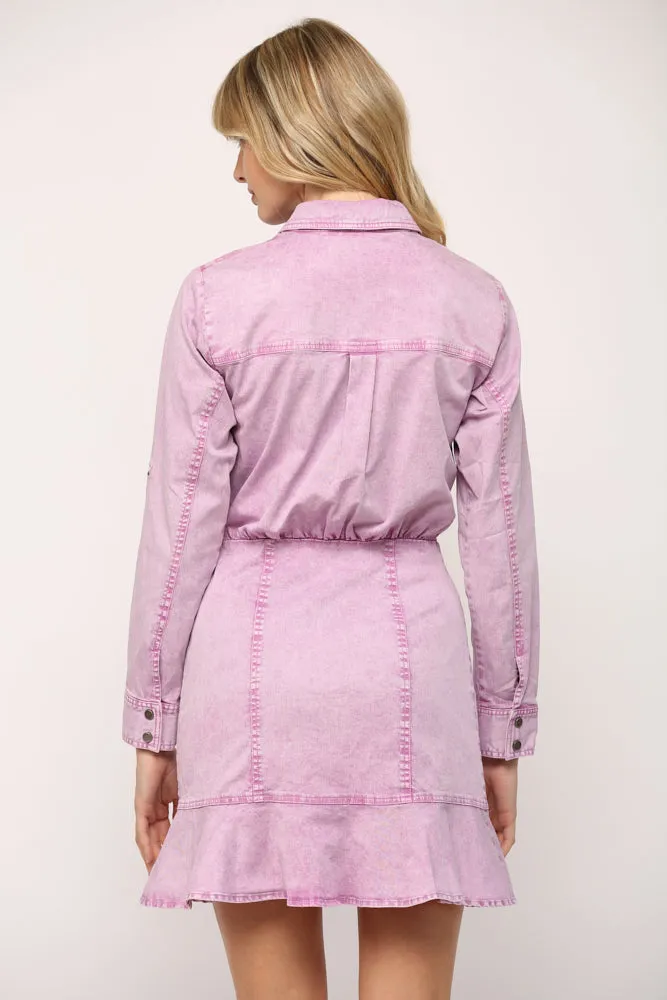 Washed Ruffle Hem Shirt Dress