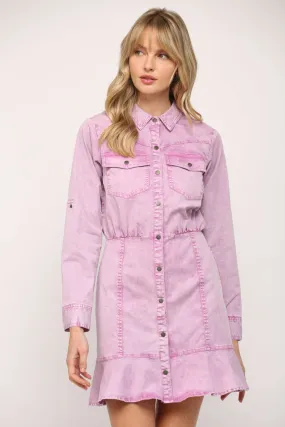 Washed Ruffle Hem Shirt Dress