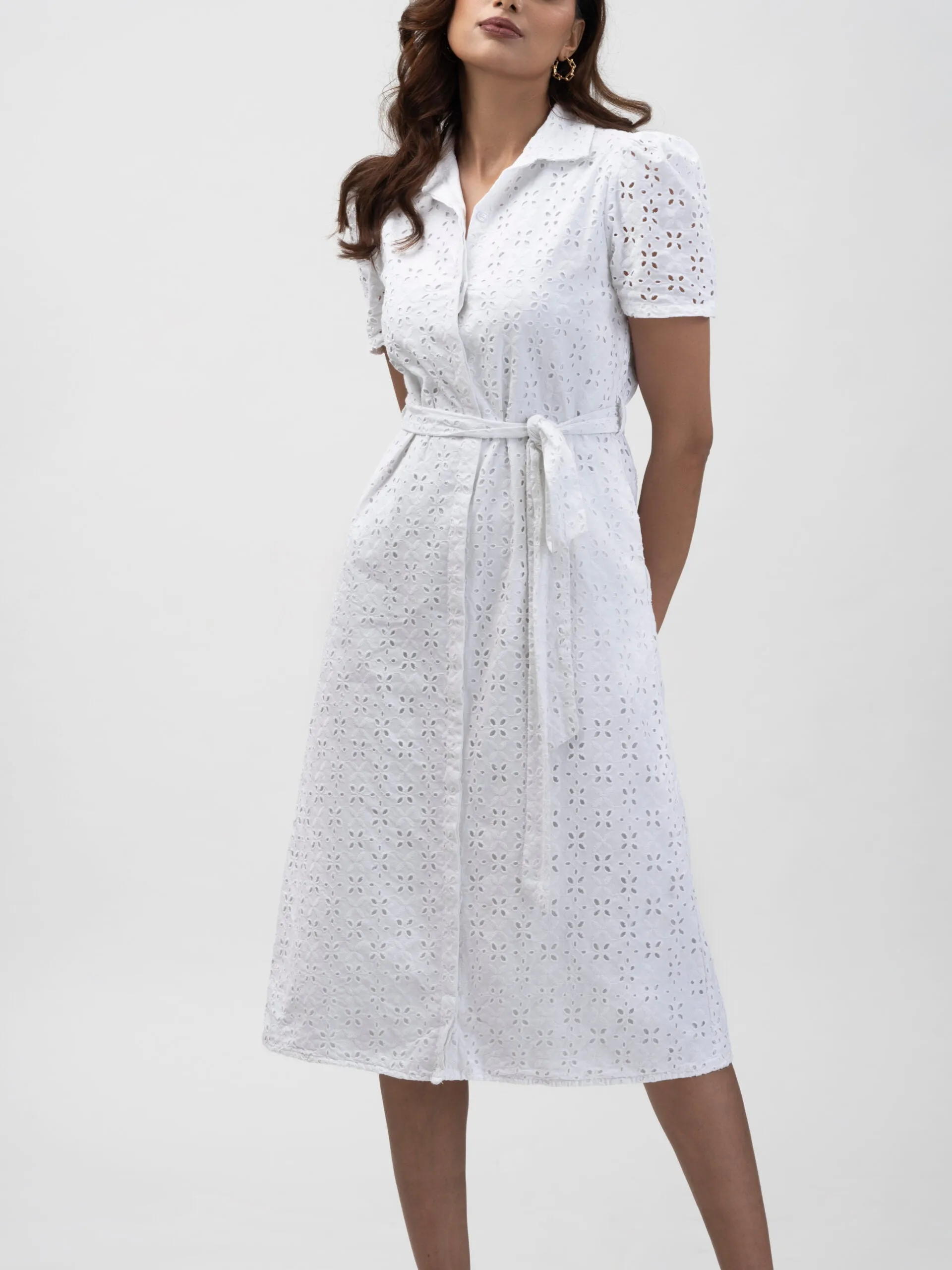 White 100% Cotton Women's Workwear shirt dress