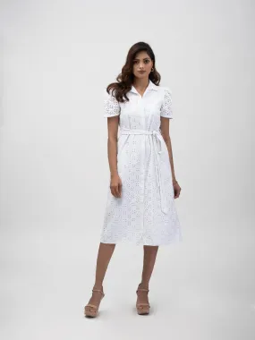 White 100% Cotton Women's Workwear shirt dress