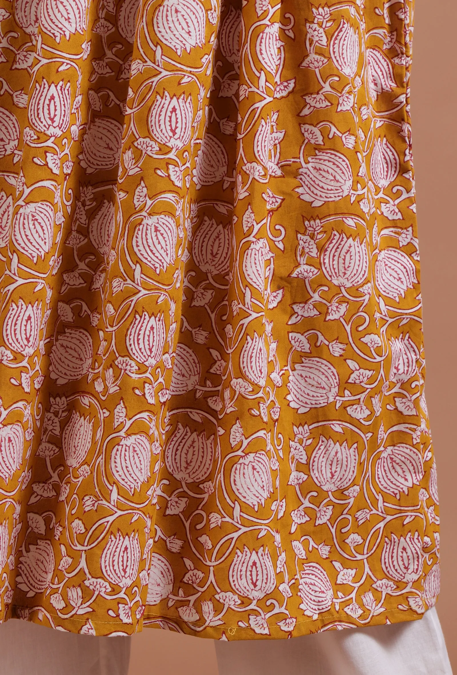 White & Yellow Cotton Printed Dress