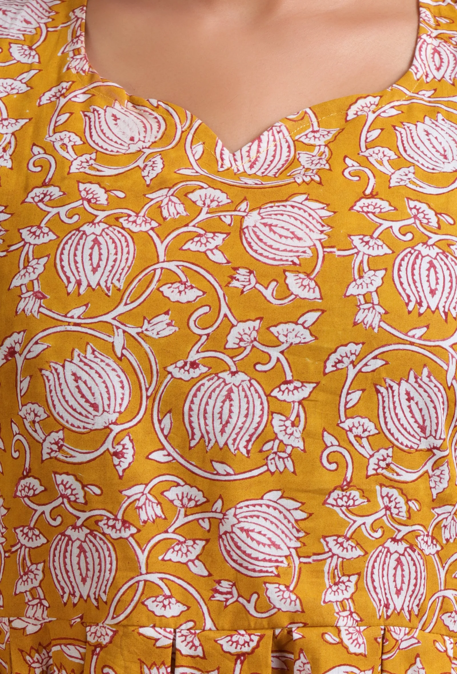 White & Yellow Cotton Printed Dress