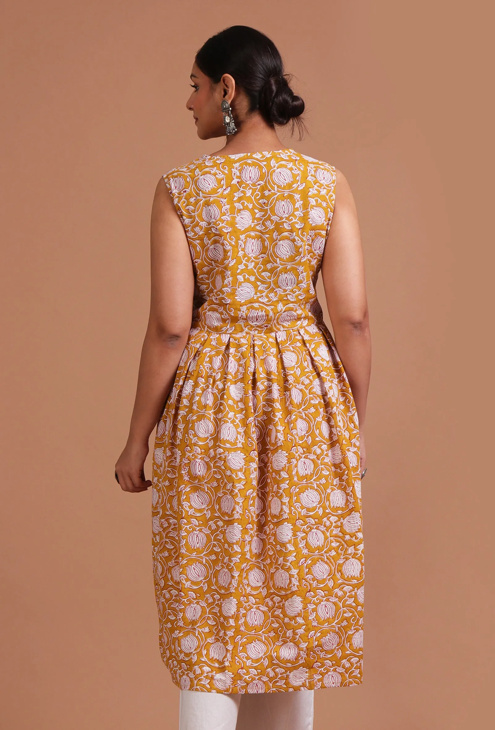 White & Yellow Cotton Printed Dress