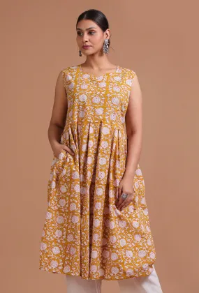 White & Yellow Cotton Printed Dress
