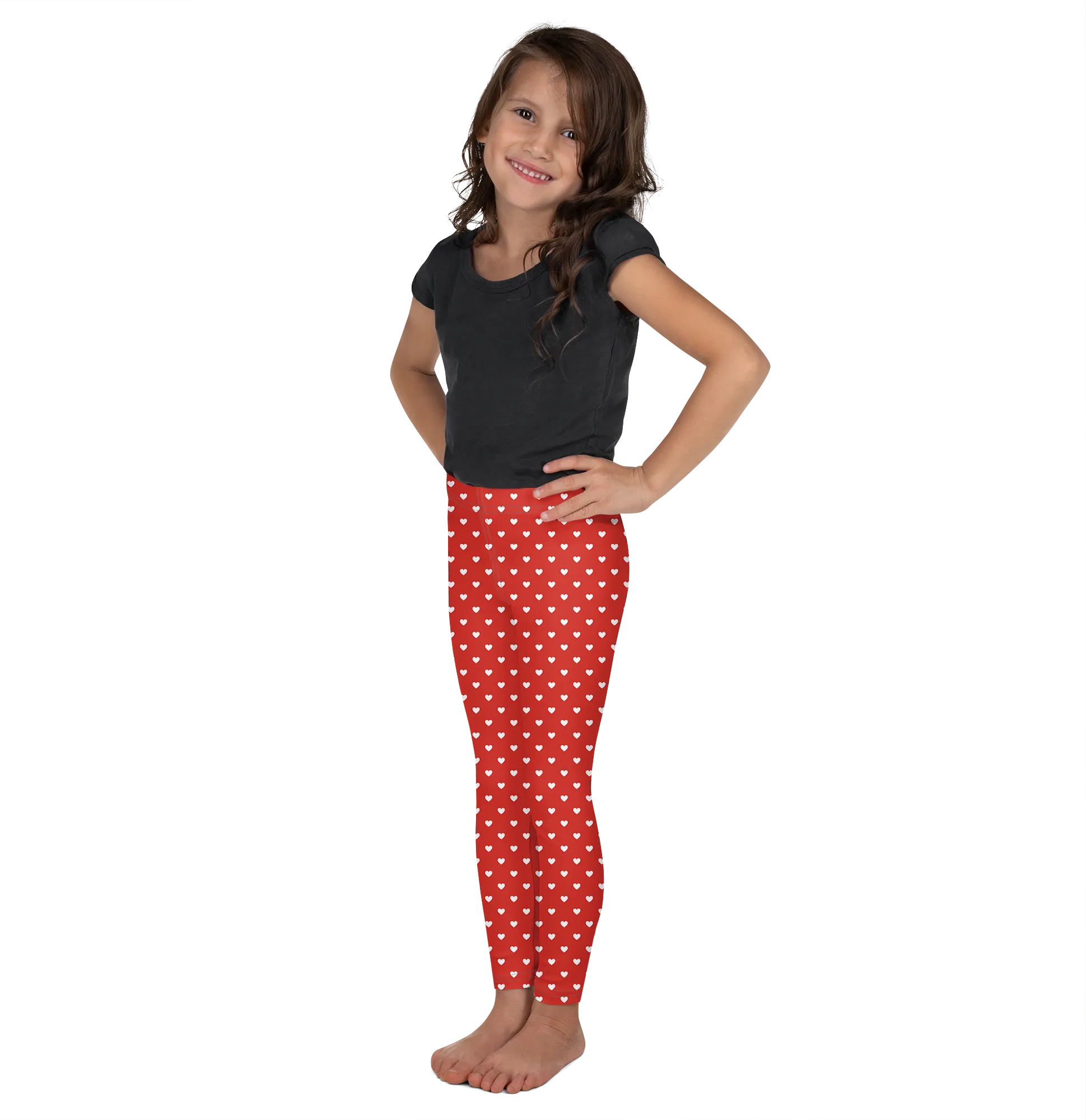 White Mini Hearts Red Kid's Leggings