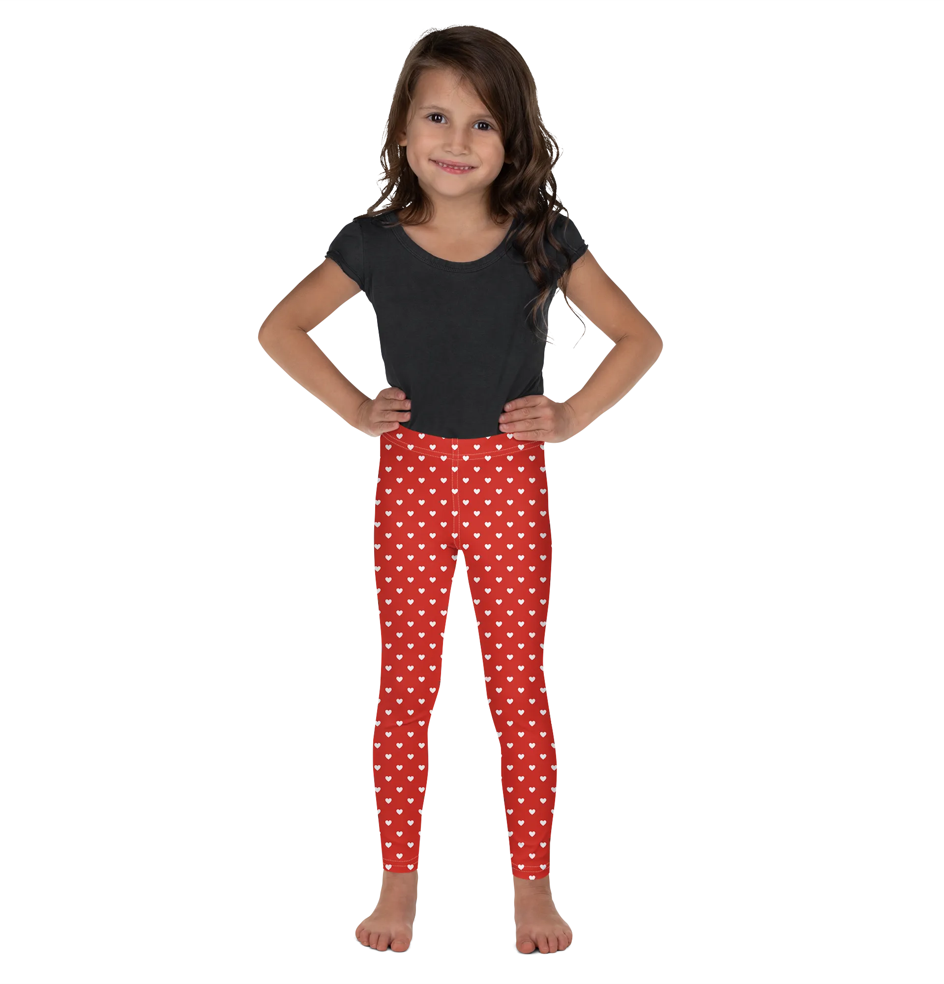 White Mini Hearts Red Kid's Leggings