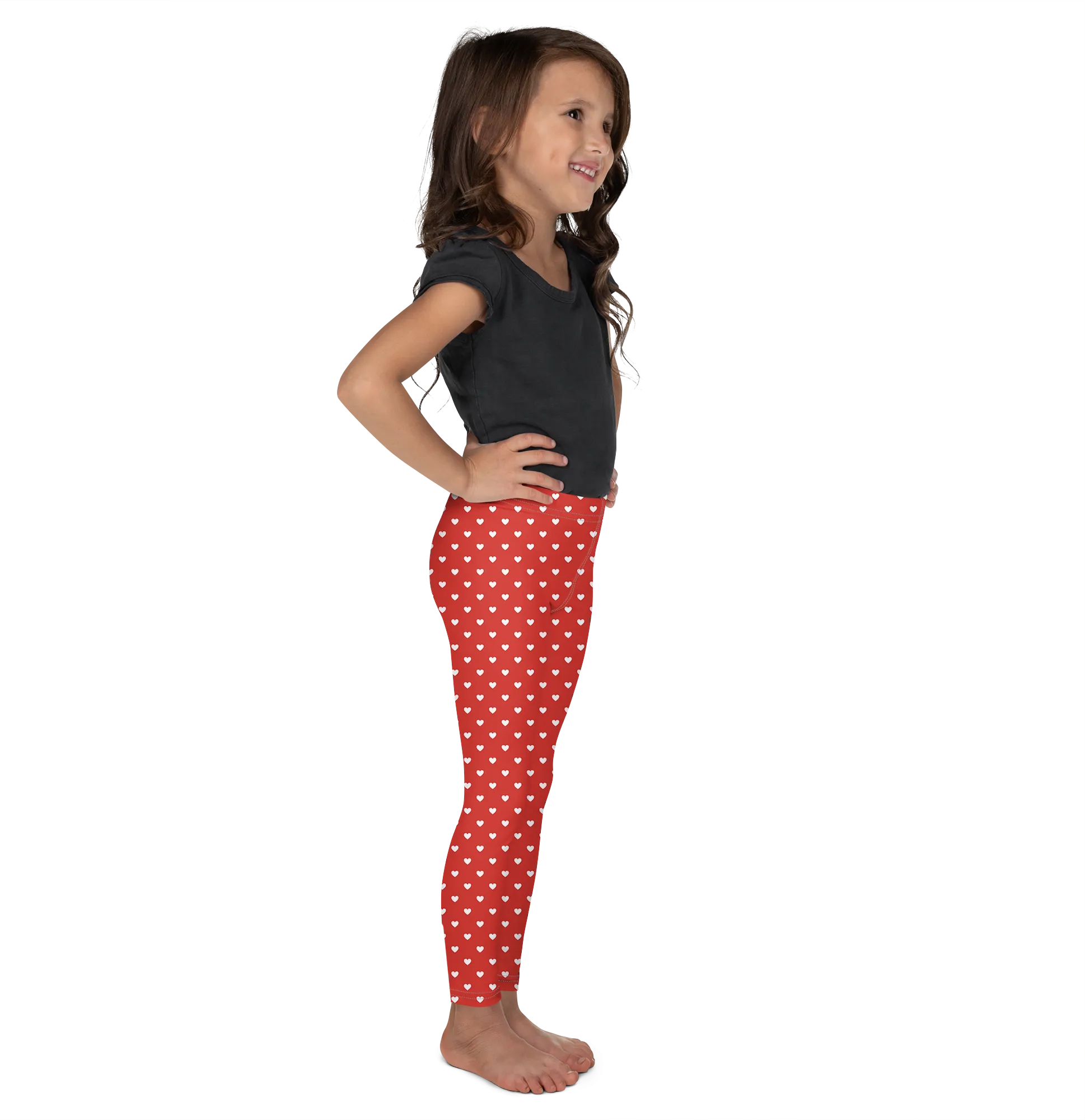 White Mini Hearts Red Kid's Leggings