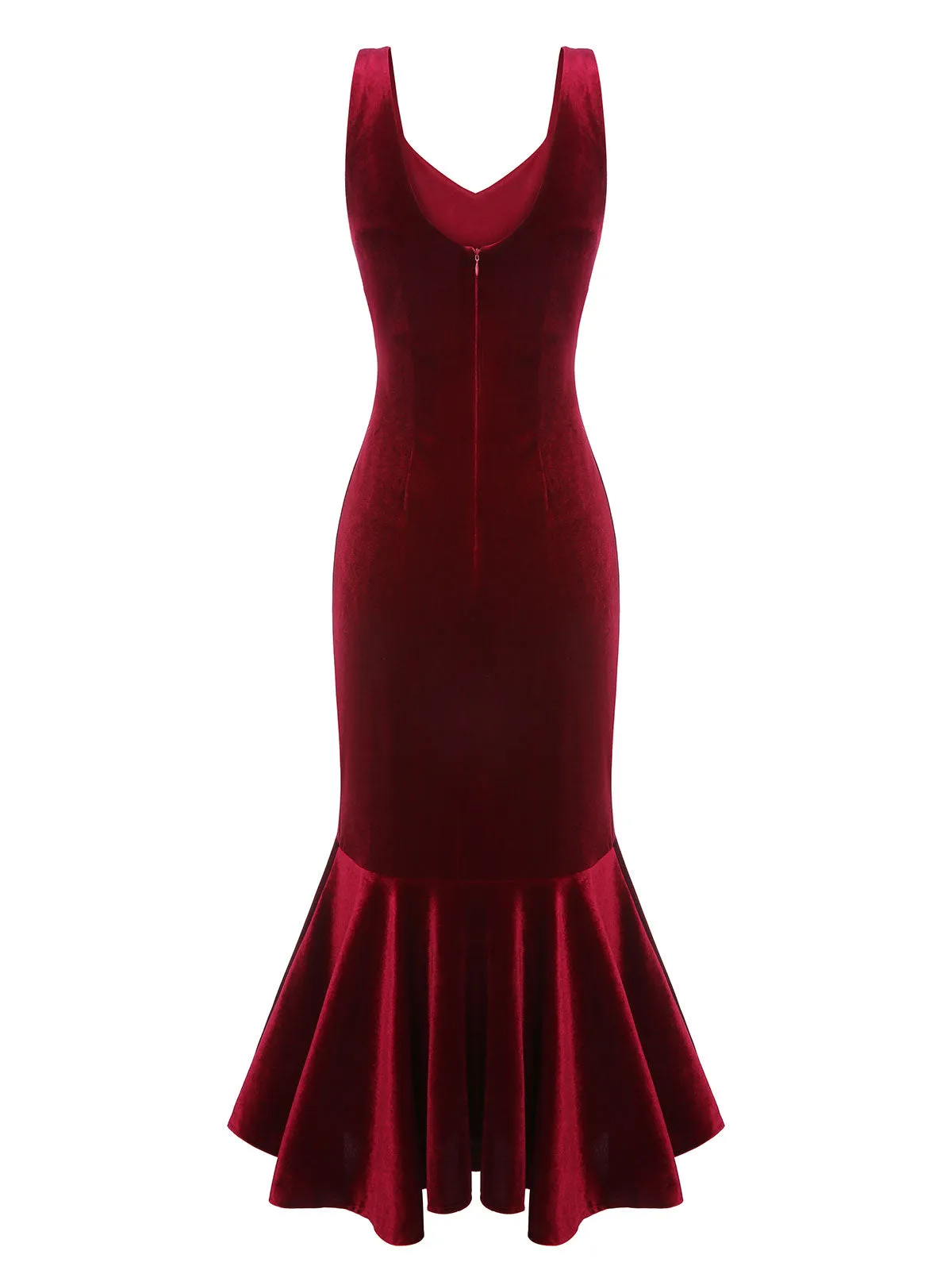 Wine Red 1930s Strap Velvet Mermaid Dress