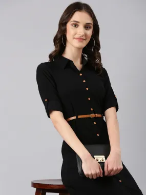 Women Black Solid Shirt Dress