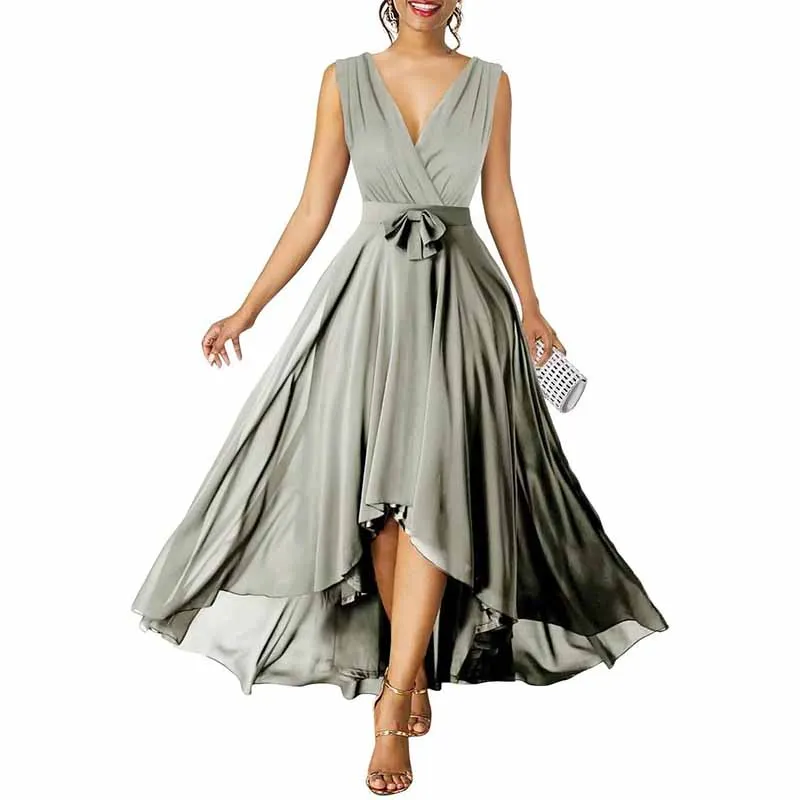 Women Chiffon Bridesmaid Dresses V Neck High Low Prom Evening Gown