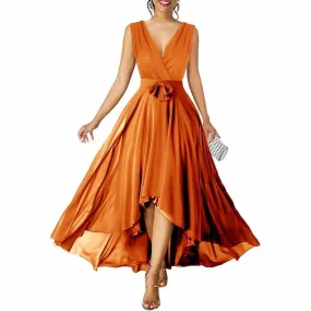 Women Chiffon Bridesmaid Dresses V Neck High Low Prom Evening Gown