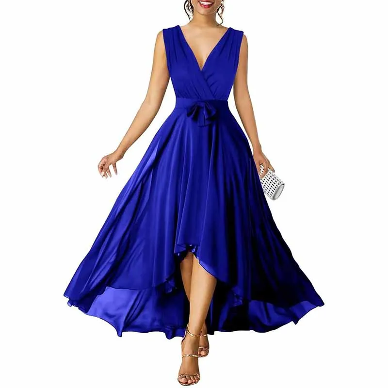 Women Chiffon Bridesmaid Dresses V Neck High Low Prom Evening Gown
