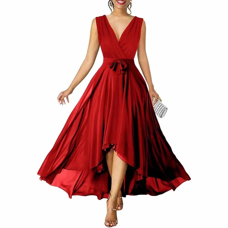 Women Chiffon Bridesmaid Dresses V Neck High Low Prom Evening Gown