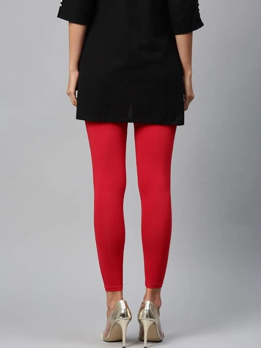 Women Red Ankle Length Legging