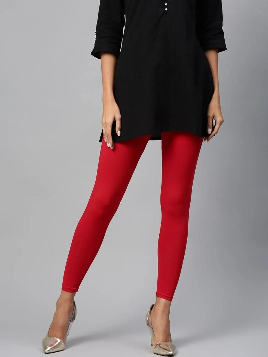 Women Red Ankle Length Legging