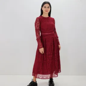 Women's All Over Lace Dress,Burgundy
