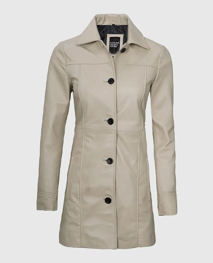 Women's Biege Leather Coat