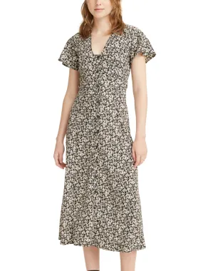 Women's Floral Printed Dress,Black/White