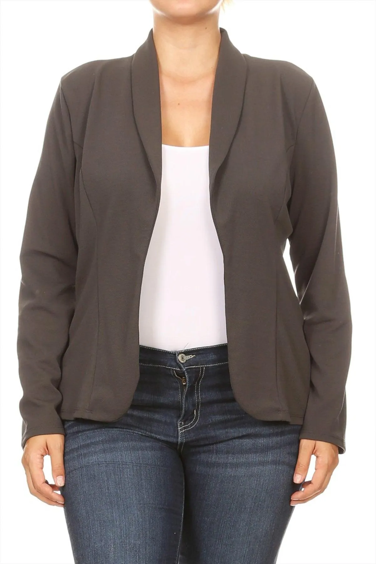 Women's Plus Size Casual Long Sleeve Fitted Solid Open Blazer