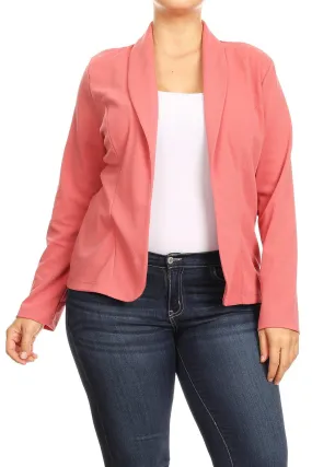 Women's Plus Size Casual Long Sleeve Fitted Solid Open Blazer