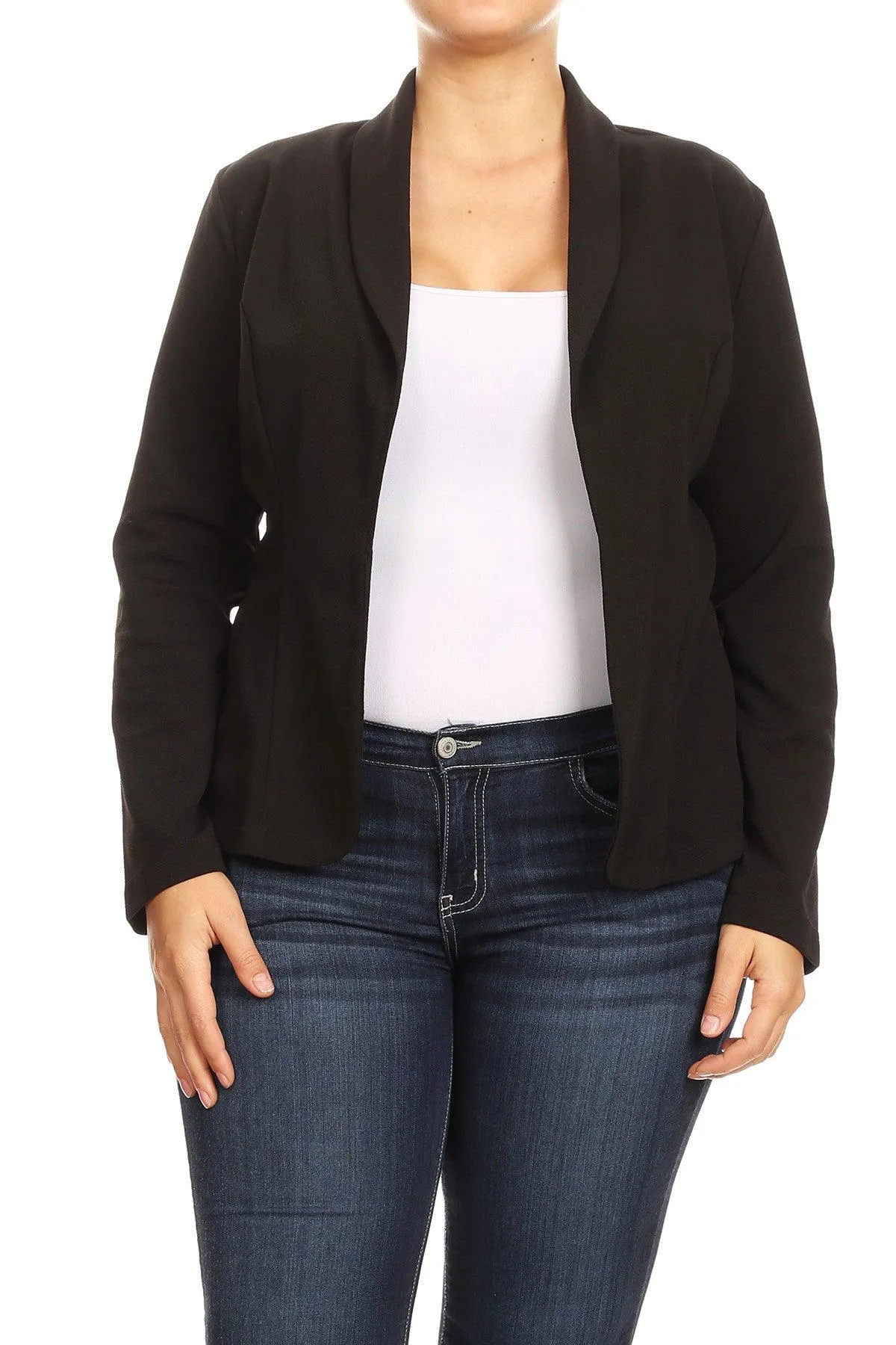Women's Plus Size Casual Long Sleeve Fitted Solid Open Blazer