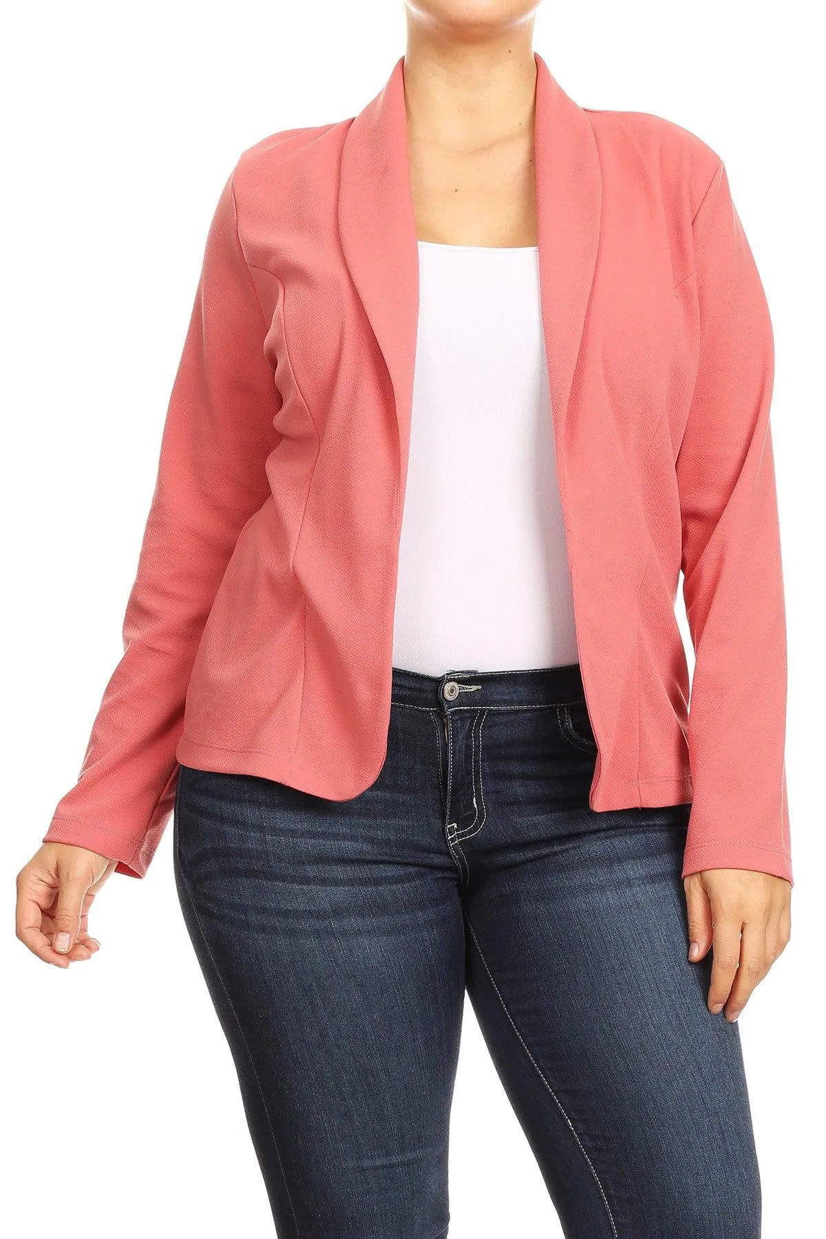 Women's Plus Size Casual Long Sleeve Fitted Solid Open Blazer